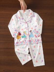 SHEIN 女嬰圓領長袖上衣與長褲休閒日常居家睡衣套裝 - 米色 - 查看 6