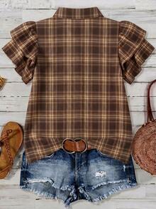 Mellowie Women's British Style Scottish Plaid Plus Size Shirt, Suitable For Thanksgiving And Christmas Outfits - Multicolor - View 2