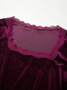 EastFlair Blus Elegan Berbahan Renda Patchwork Ukuran Plus - Burgundy - View 9