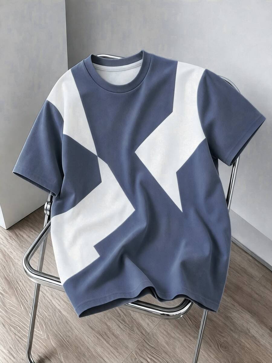 Daypath Men's Colorblock Casual Daily Short Sleeve T-Shirt - Blue and White - View 1