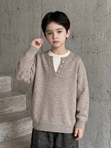 Dazy Kids Tween Boys Autumn/Winter 2 In 1 Drop Shoulder Sweater - Khaki - View 3