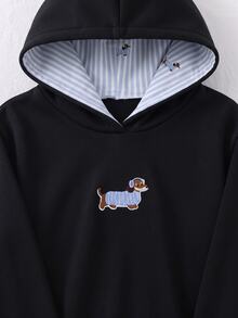 SHEIN Sparklyn 1件女童軟萌甜美風粉色連帽衛衣，長袖，抓絨，秋季衣物，柔軟面料，寬鬆版型，舒適 - 黑色 - 查看 1