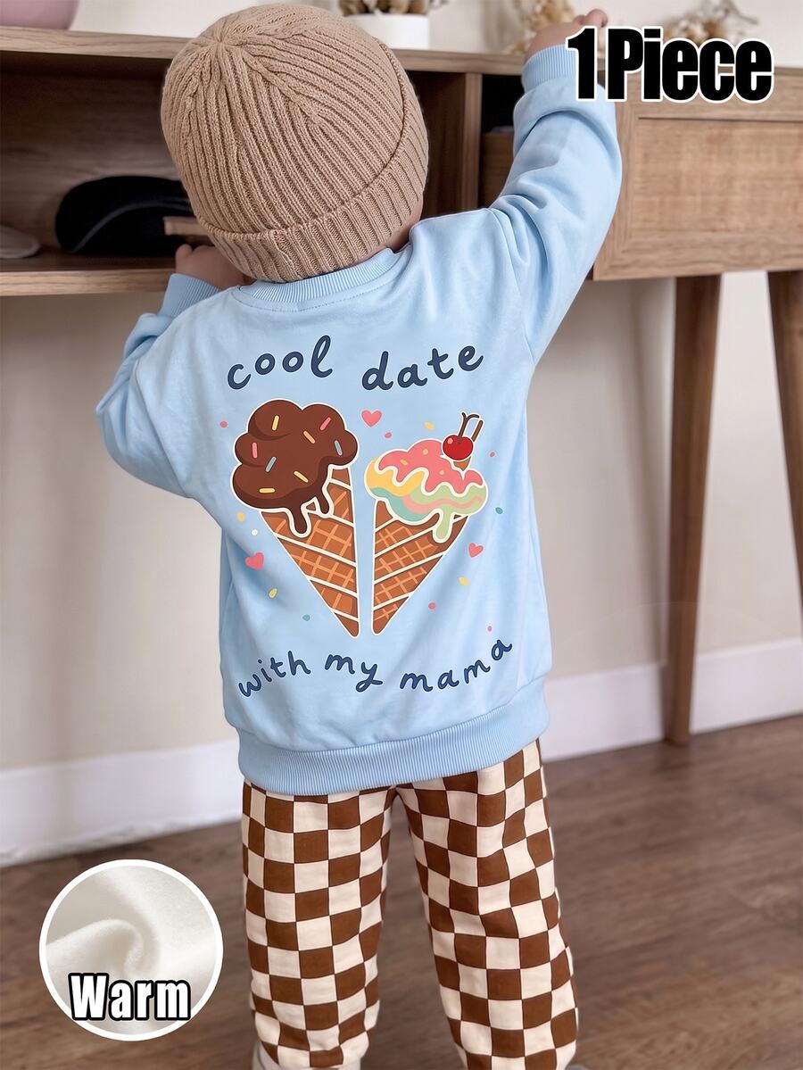 1pc Boys Casual Long Sleeve Crew Neck Sweatshirt, Cute Ice Cream Print, Suitable For Daily Wear, Outings, Autumn/Winter - Multicolor - View 1