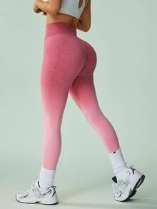 SHEIN Sovereign Charm Seamless High Elasticity Yoga Workout Cross Waist Gradient Color Sports Leggings - Pink - View 2