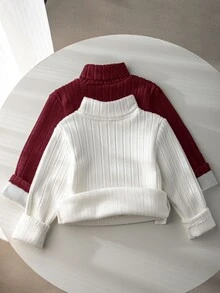 SHEIN 女童隨機 2 件組 羅紋針織高領毛衣 冬季返校長袖套頭上衣 - 彩色 - 查看 8