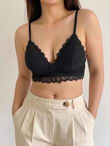 Dazy Plus Plus Size Elegant Lace Wire-Free Bra - Black - View 1