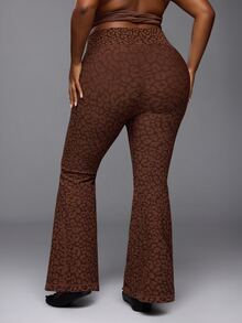 Voyena Plus Size Women's Leopard Print Flare Leggings, Slimming Fashionable Sports Base Layer Pants - Khaki - View 2