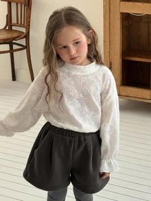 Hapijoa Young Girl) Woolen Autumn/Winter Casual Cute Short Basic Gray Shorts - Grey - View 3