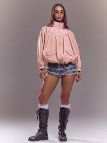 MUSERA Funnel Neck Batwing Sleeve Ruched Jacket Spring Summer Cute Sexy Streetwear Night Out Ballet Sleeze - Pink - View 5