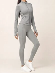 SHEIN BAE Women's Solid Color Casual Daily Outdoor Sports Jacket - Light Grey - View 7