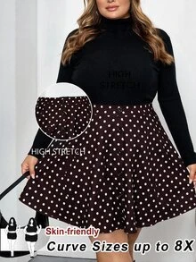 SHEIN CURVE+ تنورة A-خط بلون موحد مع أزرار أمامية بتصميم بسيط، للارتداء اليومي العادي، مقاس كبير - بني - مشاهدة 1
