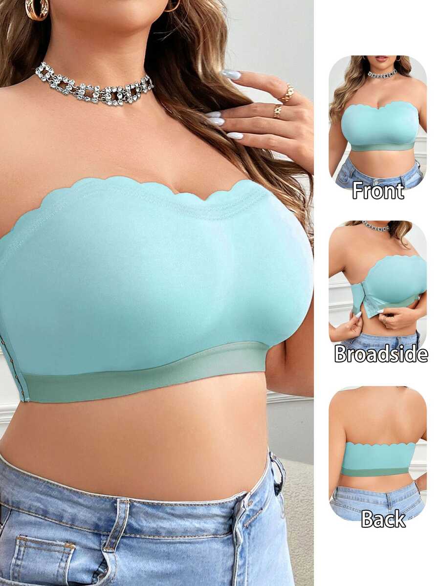 SHEIN 大尺碼無鋼圈抹胸式內衣，1件裝 - 綠色 - 查看 1