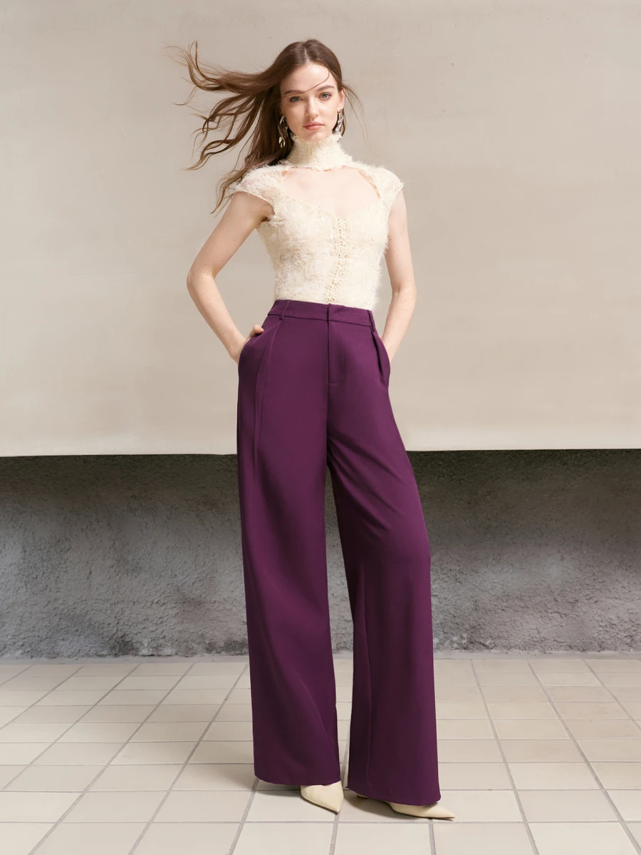 MOTF PREMIUM WOMEN'S SOLID COLOR FASHION LOOSE STRAIGHT LEG SUIT PANTS - Purple - View 1