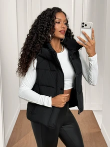 BamGleam Women's Solid Color Casual Versatile Winter Hooded Padded Coat - Black - View 5