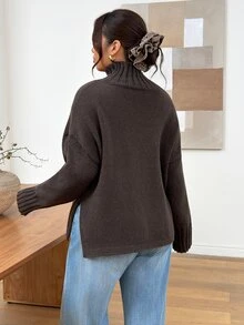 Lounesse Plus Size Women's Solid Color Pullover Sweater Suitable For Outings, Thanksgiving, Home Party Formal, Daily Wear, Birthday Fall Grey Baggy - Brown - View 2