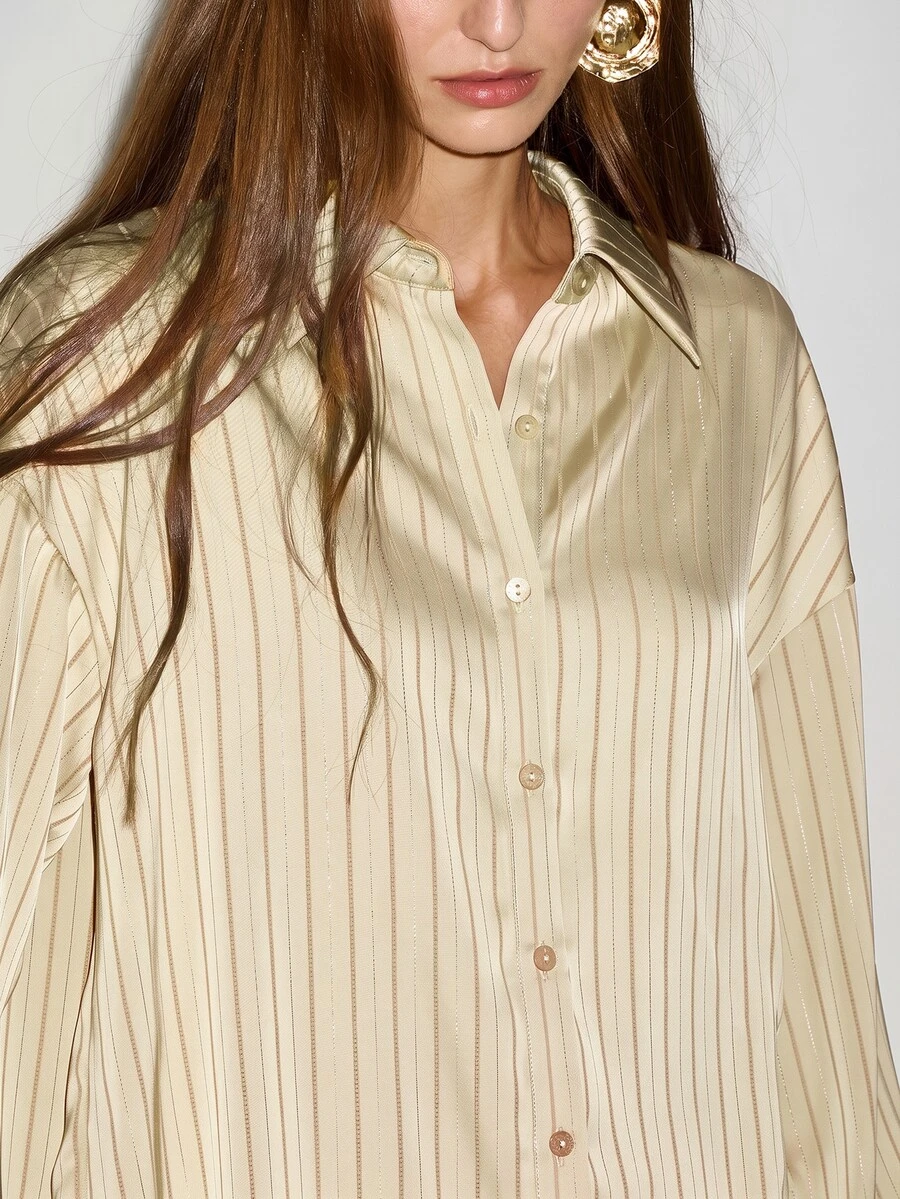 MOTF PREMIUM FRENCH STRIPED DROP SHOULDER LOOSE SHIRT - Apricot - View 2