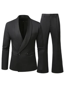 Manfinity AFTRDRK Men's Button Long Sleeve Suit And Pants Set Business - Black - View 3