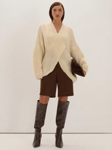 MUSEYN Cream Knit Wrap Detail Oversized Sweater Cosy Versatile Everyday Casual New Season Fall - Cream - View 2