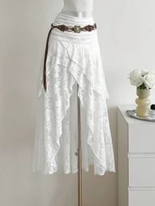 Sweetra Autumn/Winter Fashion Design New French Romantic Multi-Layer Slimming Asymmetrical Hem Short Skirt For Women - White - View 3