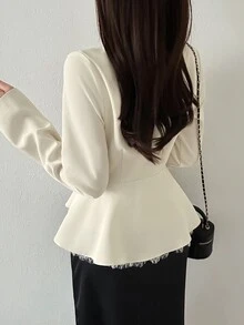 FRIFUL Women's V-Neck Casual Versatile Daily Outing Long Sleeve Jacket - White - View 6