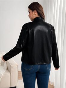 Enliva Plus-Size Women's Retro Elegant Napoleon Autumn And Winter Leather CoatApple,Rounded Body - White - View 2