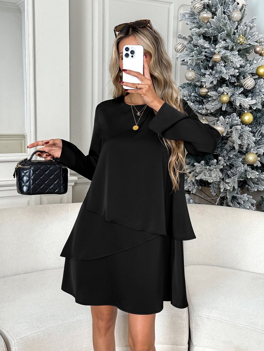 Easowa Women's Long Sleeve Casual Short Dress - Black - View 1