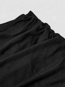 SHEIN MOD فستان ميني للنساء بمقاسات كبيرة بلون موحد وياقة غير متماثلة وأكمام واسعة مع رقعات شبكية للخريف - الأسود - مشاهدة 6