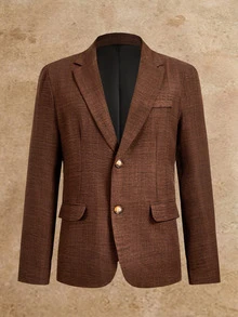 HIMLAND Men's Solid Color Vest, Long Sleeve Jacket And Pants Casual Suit Set - Brown - View 6