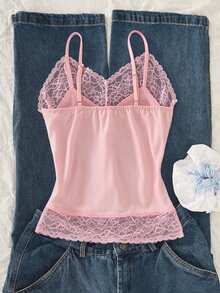 SHEIN Sparklyn 3件組青少年女孩復古可愛Y2K街頭風字母印花拼色細肩帶無袖短版背心上衣，夏季校園Sixth Form白色 - 粉色 - 查看 2