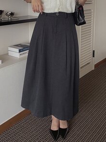 DAZY Women's Solid Color Casual Elegant Versatile Daily Skirt Work Business Dark Grey Fall - Grey - View 7