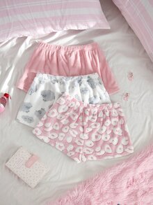 SweetSlumber Women's Sweet INS Plush Leopard Print Heart Pajama Bottoms 3 Pieces Set - Multicolor - View 2