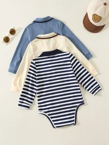 SHEIN 3 Buah Bodysuit Bayi Laki-laki - Biru - View 2