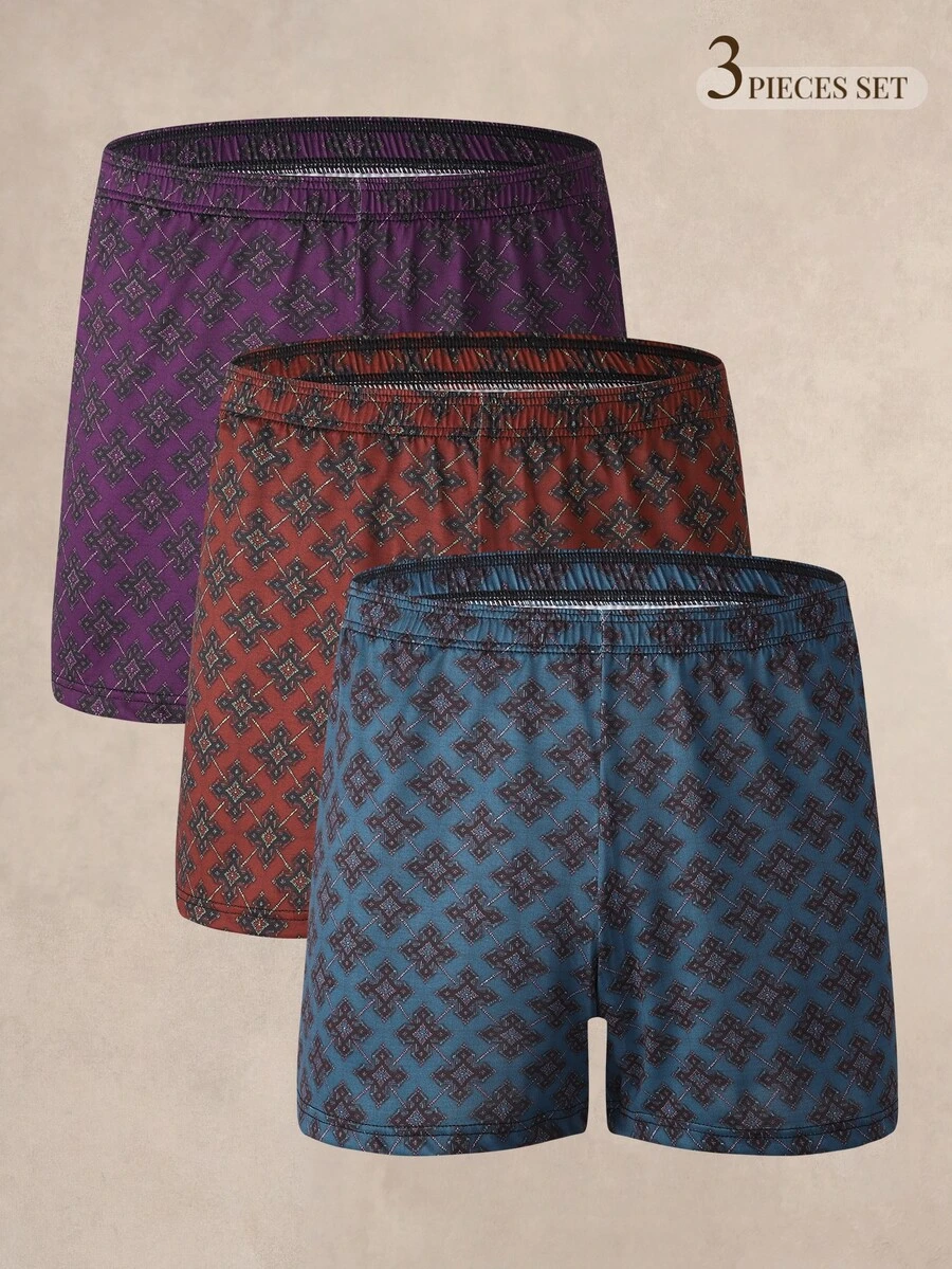 EverLounge Men's Home Shorts Printed Pattern Alro Pants (3 Pieces Set) - Multicolor - View 1