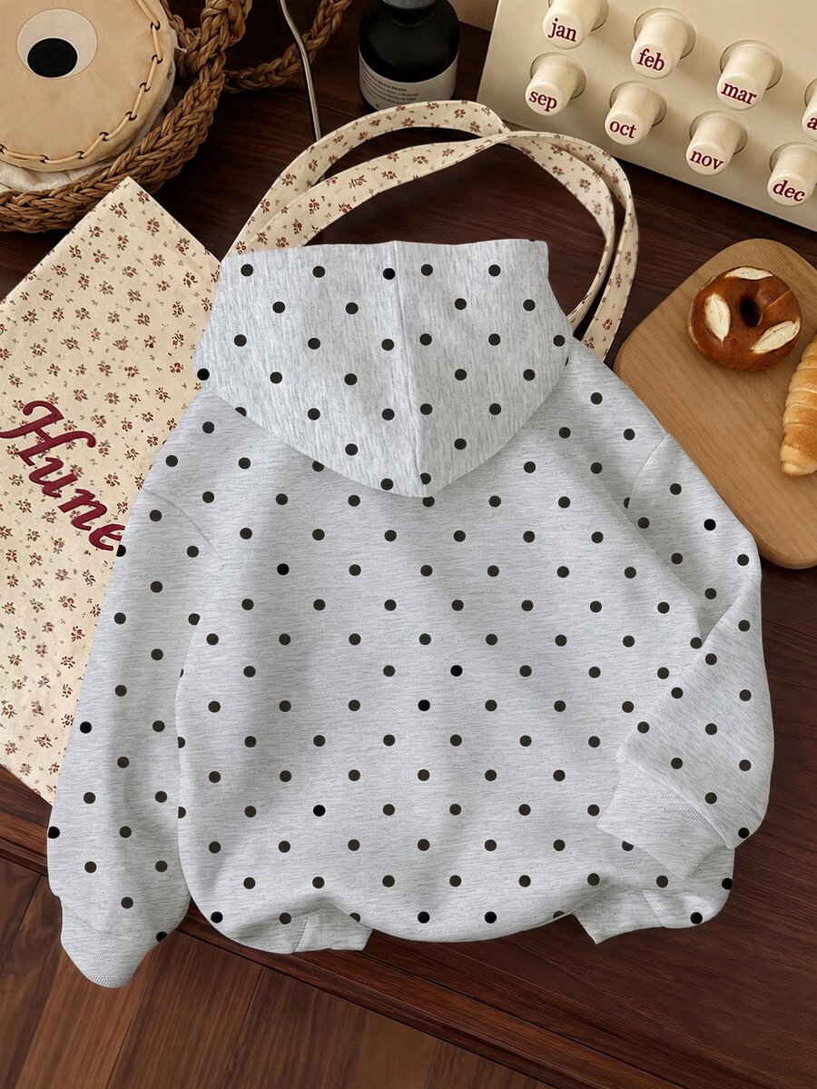 Tween Girl Polka Dot Tween Girl Print Autumn&Winter Hoodie - Multicolor - View 1