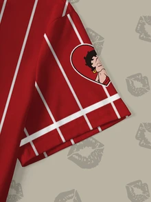 Betty Boop x SHEIN 女款字母條紋圓領短袖休閒T恤 秋季女裝運動衫 - 白色 - 查看 5