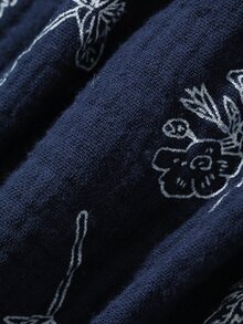 DAZY Leaf Pattern Loose Fit Short Cardigan Robe Women's Sleepwear - Navy Blue - View 7