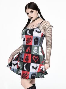 ROMWE Goth Y2K Christmas Dark Multi-Element Skull & Bell Sexy Dark Girl All-Over Print Mini Dress For Women - Multicolor - View 3