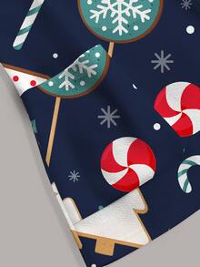 PopScrub Fun Christmas Gingerbread Man Socks Candy Cane Snowflake Christmas Tree Candy House Women's Scrub Uniform Top - Multicolor - View 5