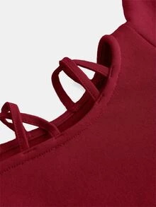 SHEIN Girlism Teenagerflicka enfärgad 3D-örondesign huva kort sweatshirt, höst/vinter - Röd - Visa 5