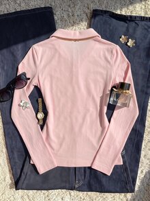 SHEIN EZwear 女款甜美花卉印花收腰長袖T恤 - 白色 - 查看 2