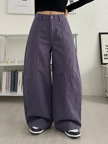 DAZY Autumn Curved Leg Purple Loose Design Patchwork Slimming Casual Streetwear Women's Jeans - Purple - View 4