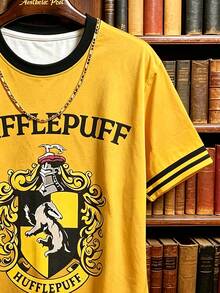 HARRY POTTER X SHEIN Manfinity Campus Court 男士圓領字母印花休閒日常短袖T恤 - 彩色 - 查看 4