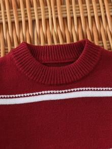 Baby Boy Colorblock Casual Versatile Daily Long Sleeve Sweater - Red - View 3
