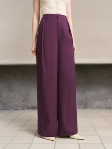 MOTF PREMIUM WOMEN'S SOLID COLOR FASHION LOOSE STRAIGHT LEG SUIT PANTS - Purple - View 6