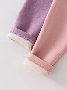 SHEIN 2pcs Girls' Autumn/Winter Bow Embroidery Pattern Thermal Leggings, Casual Daily Wear - Multicolor - View 5