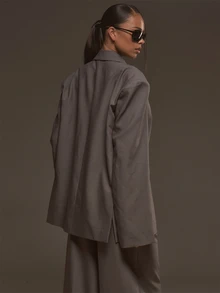 MUSERA Grey Oversized Baggy Long Blazer Fall Autumn Winter Cool Style Outfits - Grey - View 4