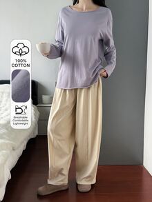 DAZY Women's Loungewear Set Comfortable Dual-Color Solid T-Shirt And Pants - Dusty Purple - View 5