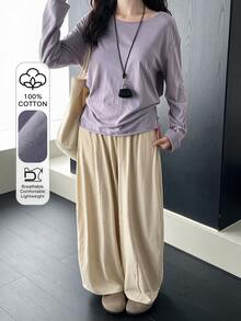 DAZY Women's Loungewear Set Comfortable Dual-Color Solid T-Shirt And Pants - Dusty Purple - View 4