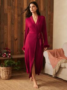 HautHeat Women's Loose Fit Robe With Cuffed Sleeves - Burgundy - View 1