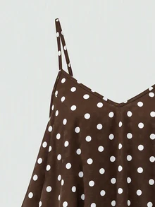Sweetra CURVE Plus Size Woven Bamboo Brown Polka Dot Pure Cotton Double Layer Ruffle Versatile Commuter Camisole - Brown - View 3